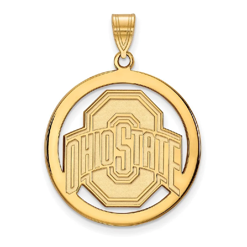 14k Gold Plated Silver Ohio State XL Circle Pendant