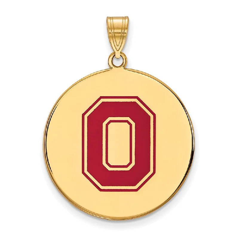 14k Gold Plated Silver Ohio State XL Enamel Disc Pendant