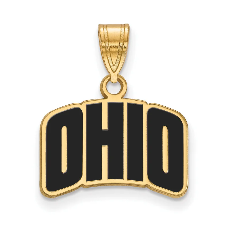 14k Gold Plated Silver Ohio U. Small Enamel Pendant