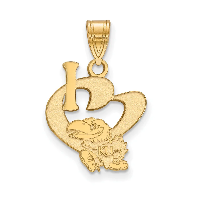 14k Gold Plated Silver U. of Kansas Large I Love Logo Pendant