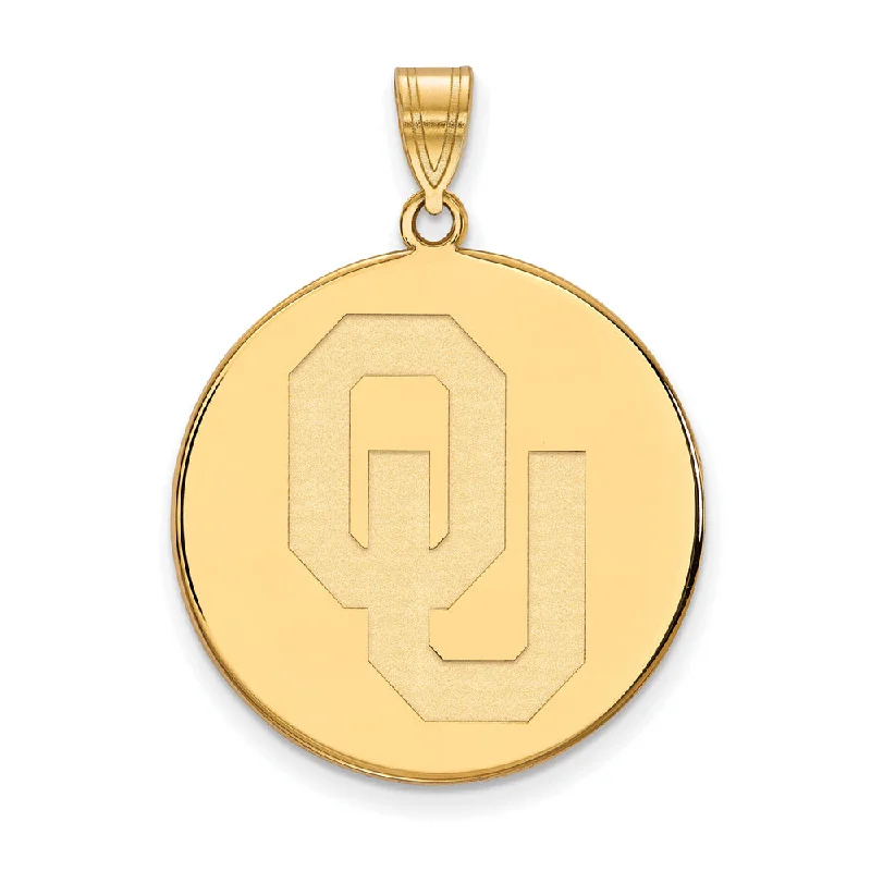 14k Gold Plated Silver U. of Oklahoma XL 'OU' Disc Pendant