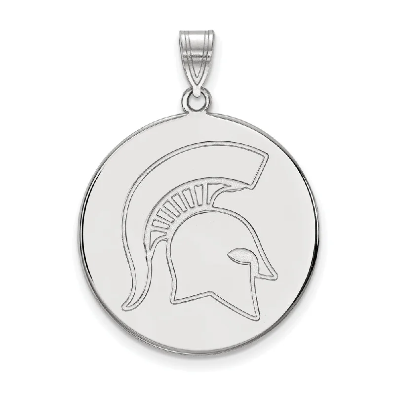 14k White Gold Michigan State XL Disc Pendant