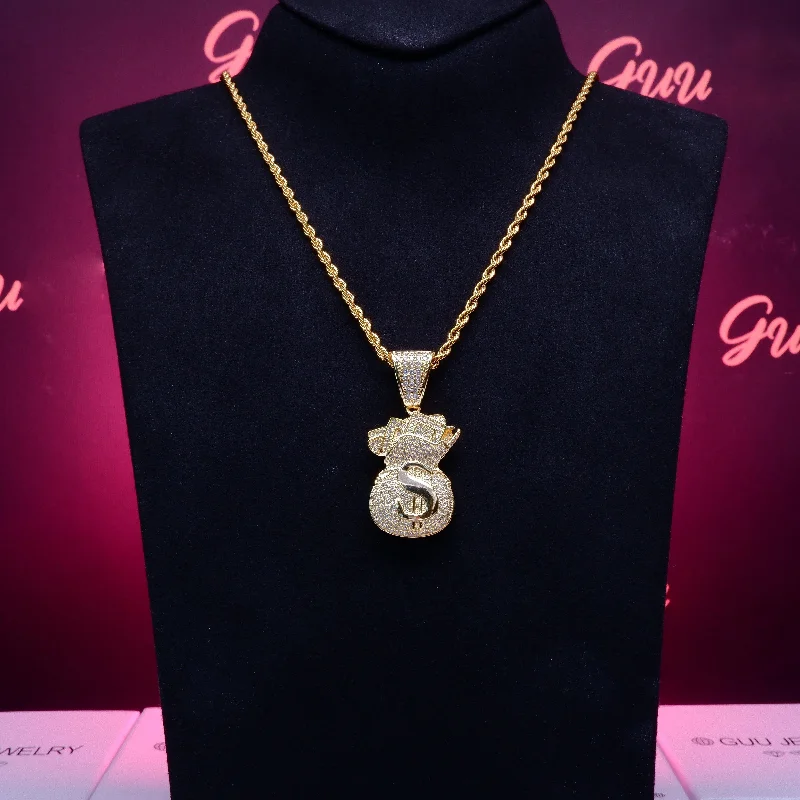 2020 18K Gold-Plated Dollar Money Bag BlingBling Pendant