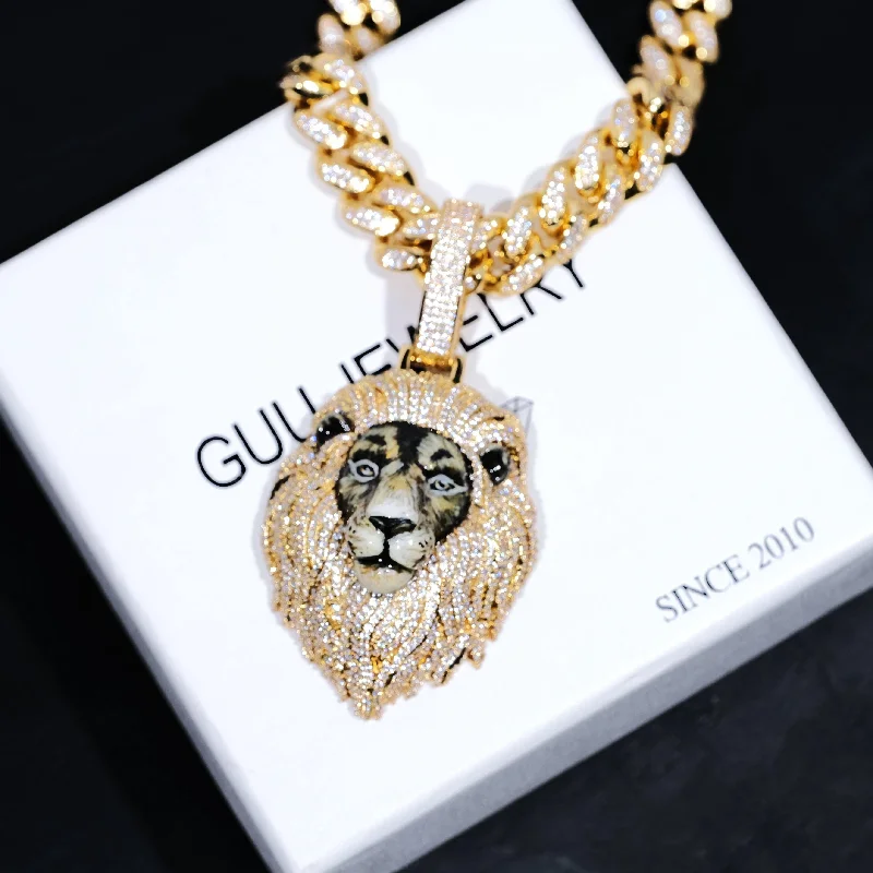 3D Enamel painting Iced Lion Pendant