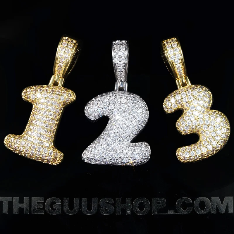 3mm  Iced  Yellow Gold-Plated  0-9 Number  Cuban Link  Pendant