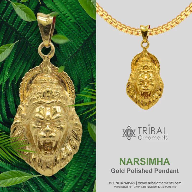 925 fine pure silver idol God Vishnu Narsimha pendant, stylish gold polished pendant, best gifting locket oxidized pendant necklace nsp602