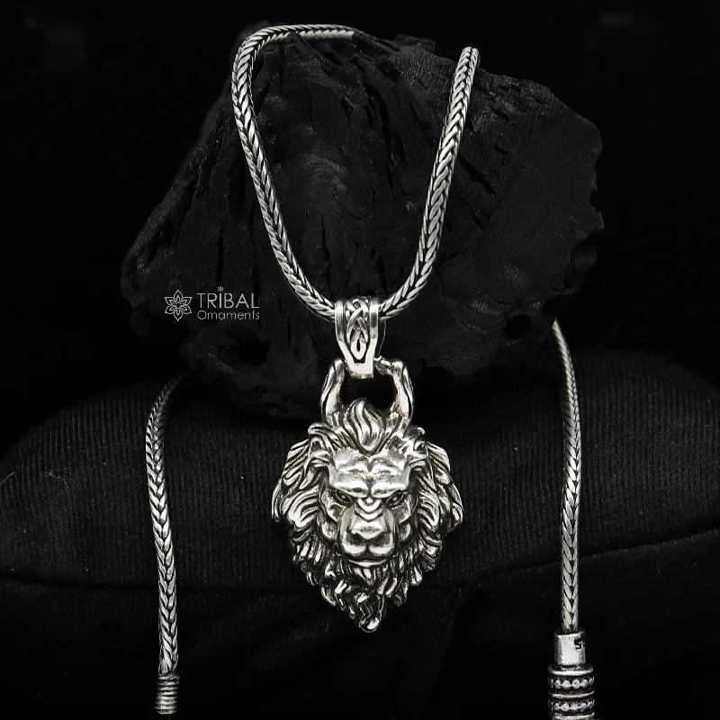 925 pure silver LION FACE pendant best gifting pendant, wheat chain necklace locket best gifting jewelry NSP729/ps51