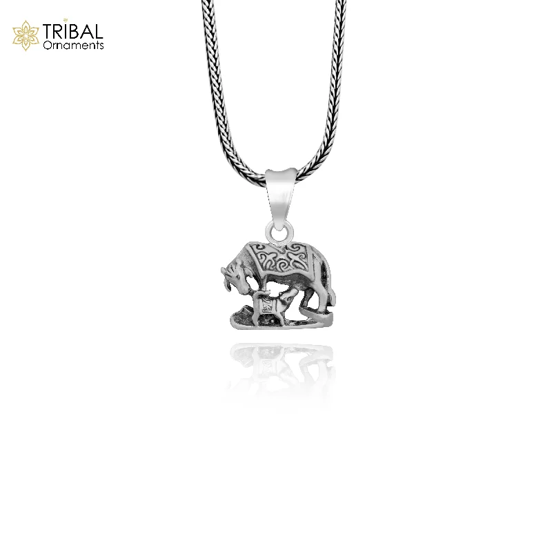 925 sterling silver handmade elegant divine kamdhenu cow with calf pendant, amazing cow and calf pendant attractive pendant ssp1568