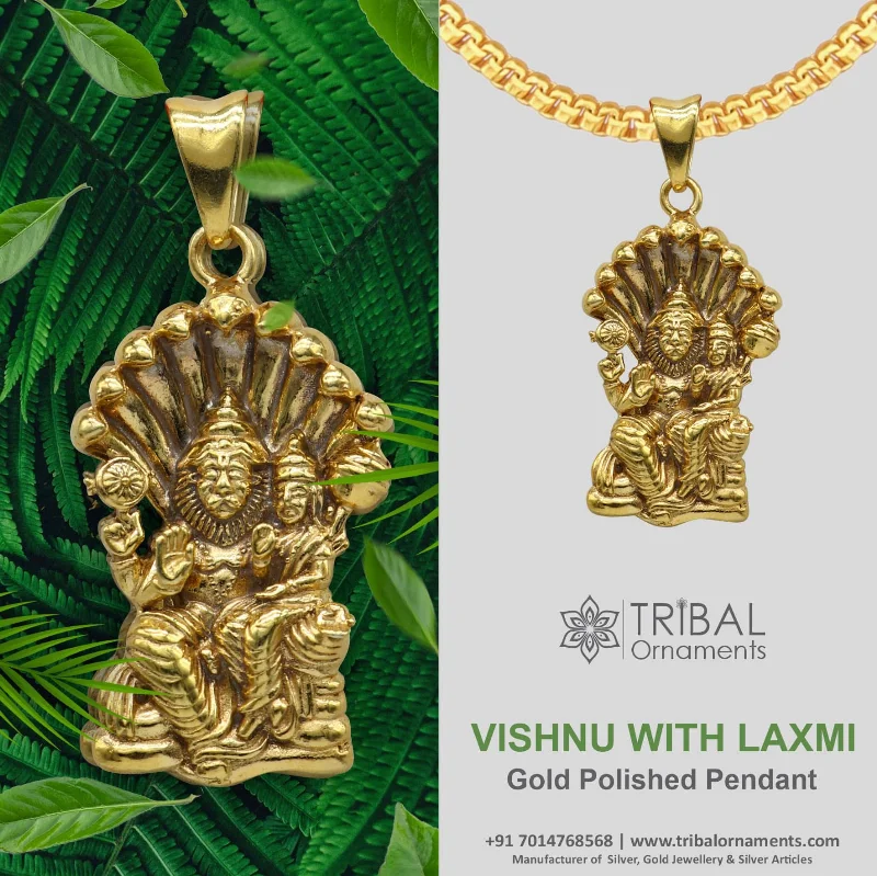 925 sterling silver handmade Vishnu with Laxmi (narsimha)pendant, amazing stylish unisex gold polished pendant personalized jewelry nsp596