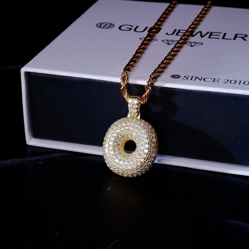 S925 Silver Diamond Doughnut/Donuts BlingBling Iced Pendant In Gold-Plated