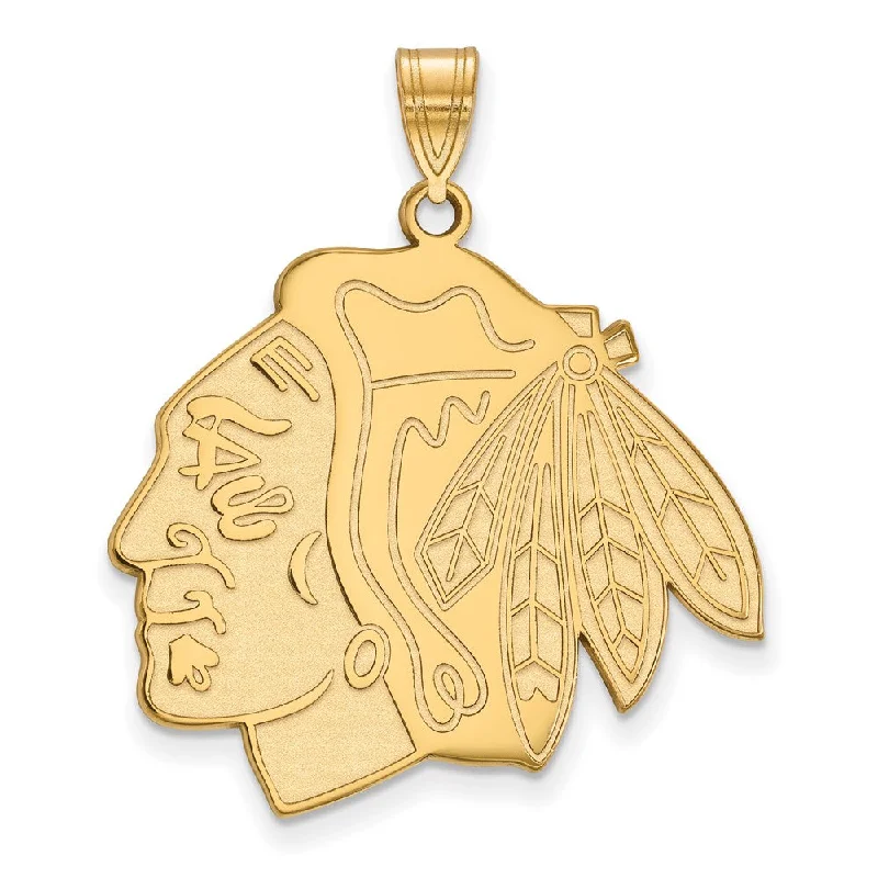 SS 14k Yellow Gold Plated NHL Chicago Blackhawks XL Pendant