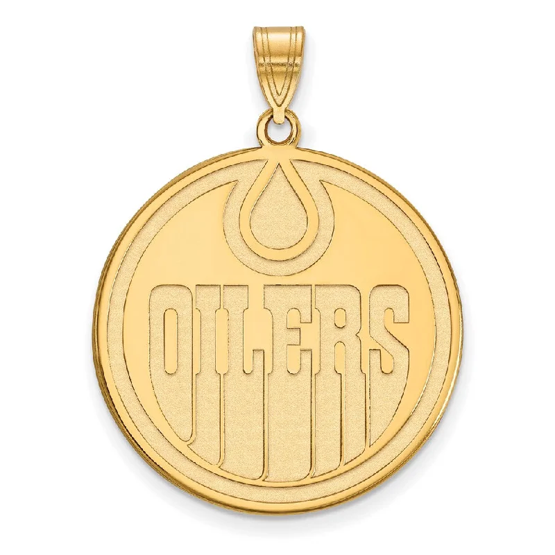 SS 14k Yellow Gold Plated NHL Edmonton Oilers XL Disc Pendant