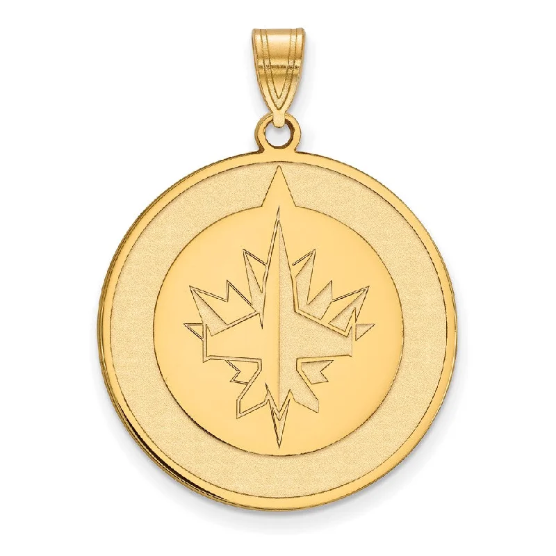 SS 14k Yellow Gold Plated NHL Winnipeg Jets XL Disc Pendant