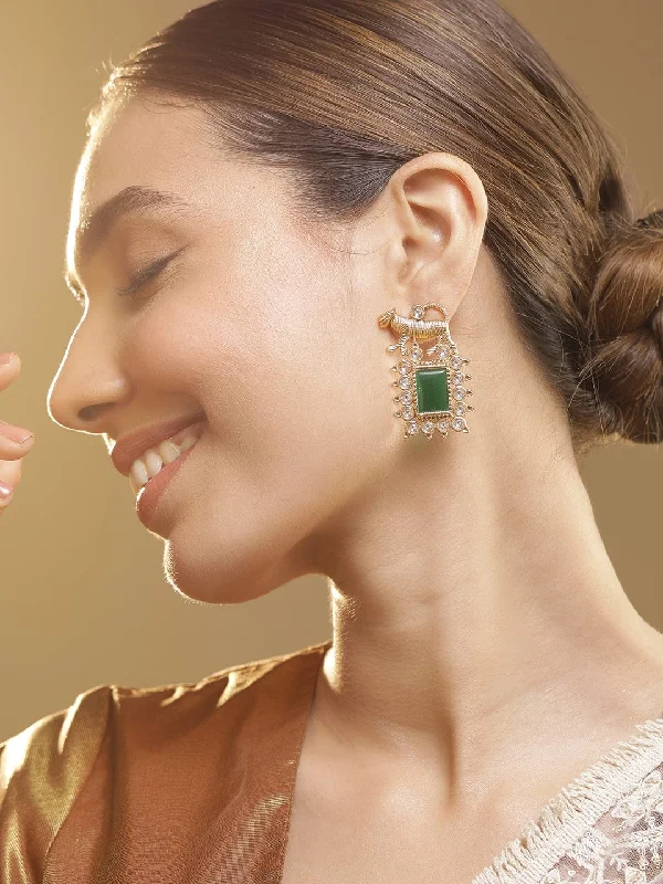 Affordable Glamour – Premium Jewelry At Special Prices 22K Gold Plated Emerald & Zirconia Studded Tiger Motif Statement Drop Earrings