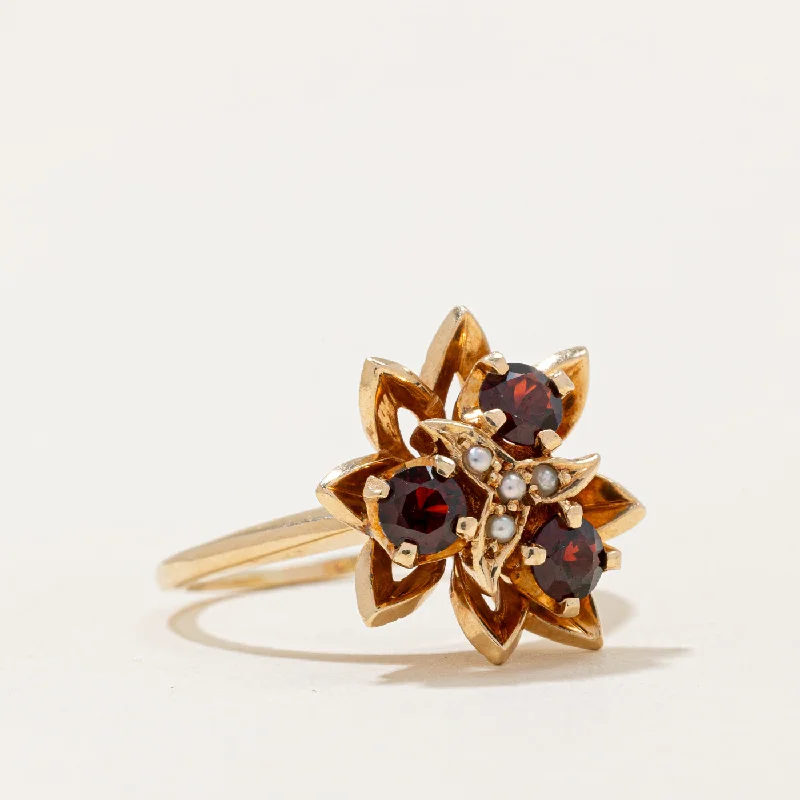 Shop Jewelry That Shines Without The High Price 'Birks' Garnet & Seed Pearl Cocktail Ring | 0.45ctw | SZ 7.5 |