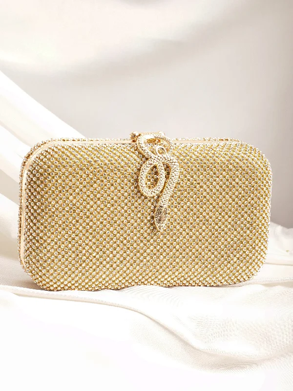 Premium Jewelry At Special Low Prices For A Limited Time Rubans Gold With Dazzling Crystal Zirconia Embellished Serpent motif Clutch handbag