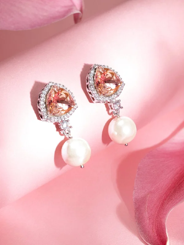 Holiday Jewelry Sale – Perfect Gifts At The Best Prices Rubans Premium Rhodium Plated Champagne Topaz AAA Cubic Zirconia Pearl Dangle Earrings