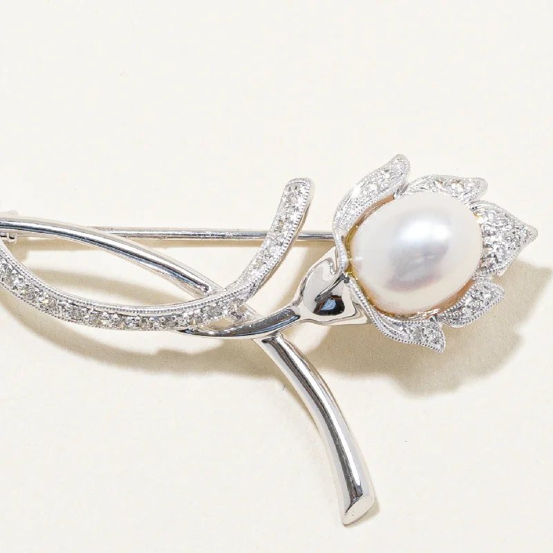 Exclusive Jewelry Sale – Sparkle For Less Fresh Water Pearl & Diamond Brooch | 0.21ctw |