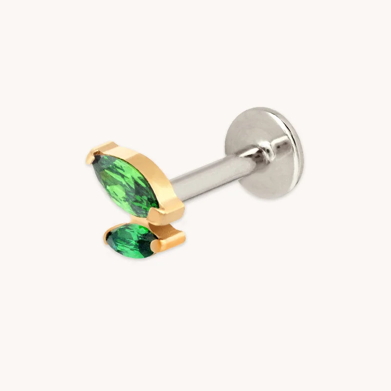 Unmissable Jewelry Sale – Shop Before It's Too Late Green Double Marquise Titanium Piercing Stud in Gold