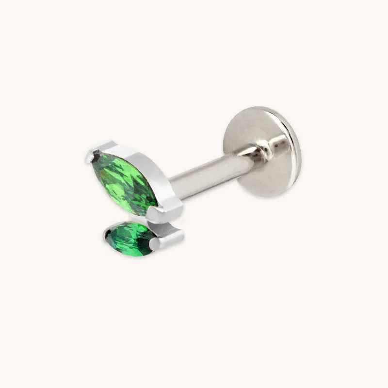 Jewelry Sale – Exclusive Styles At Lower Prices Green Double Marquise Titanium Piercing Stud in Platinum