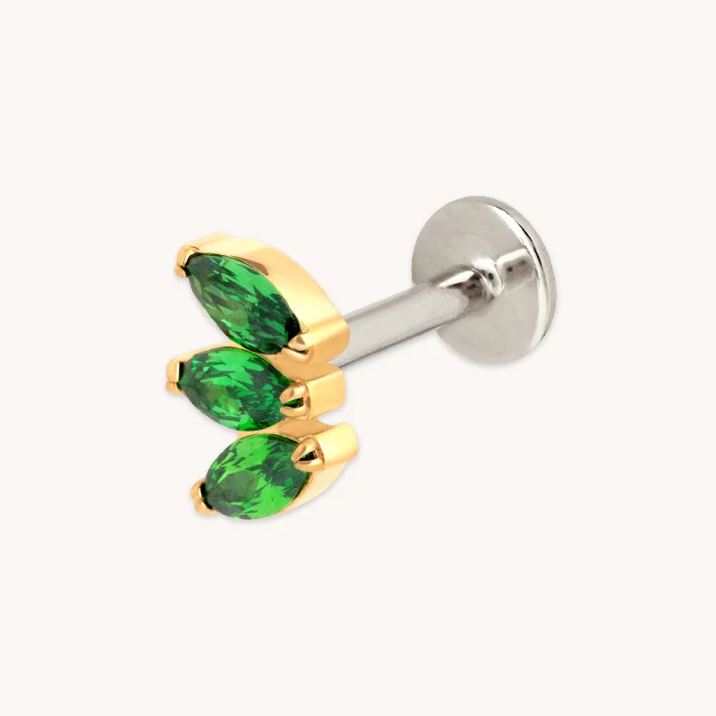 Save On Luxury Jewelry Pieces – Limited-Time Offers Green Marquise Fan Titanium Piercing Stud in Gold