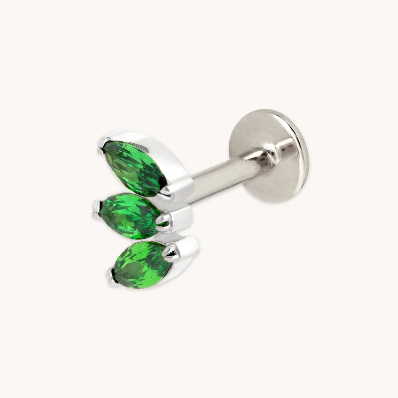 Make Your Outfit Shine With Discounted Jewelry Green Marquise Fan Titanium Piercing Stud in Platinum