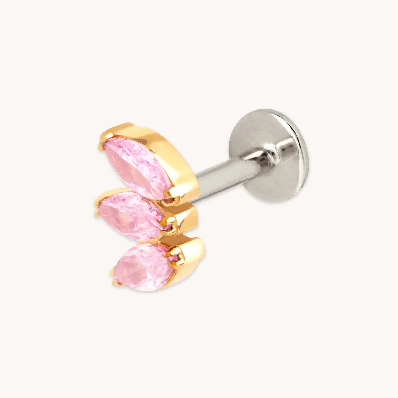 Exclusive Gemstone Jewelry At Special Prices Pink Marquise Fan Titanium Piercing Stud in Gold