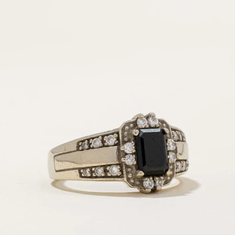 Luxury Handcrafted Jewelry For Elegant Looks Black Spinel Triplet & Diamond Halo Ring | 0.34ctw | SZ 8.25 |