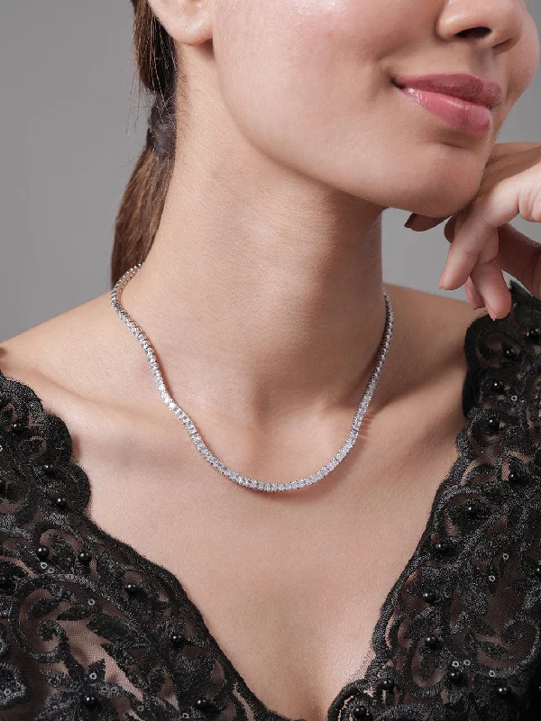 Jewelry Clearance Sale – Final Reductions Rhodium Plated AD & Cubic Zirconia Studded Elegant Tennis Necklace