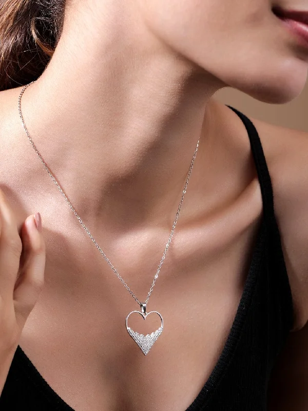 Flash Sale On Stunning Jewelry – Don't Miss Out Rhodium-Plated Stainless Steel Tarnish-Free Waterproof Zirconia Studded Heart Pendant