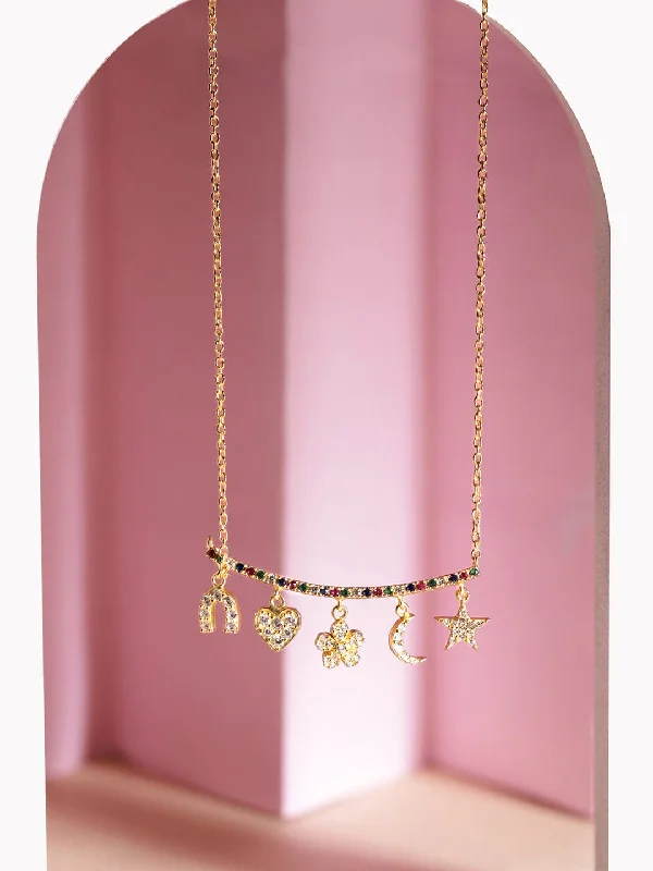 Exclusive Jewelry Markdowns – Limited-Time Offer Rubans 925 Silver 18K Gold plated multi charms zirconia necklace