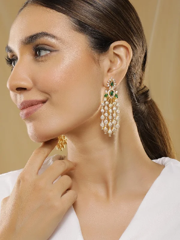 Limited-Stock Jewelry Clearance – Grab Your Favorites Now Rubans Gold-Plated Cubic Zirconia-Studded & Beaded Contemporary Drop Earrings