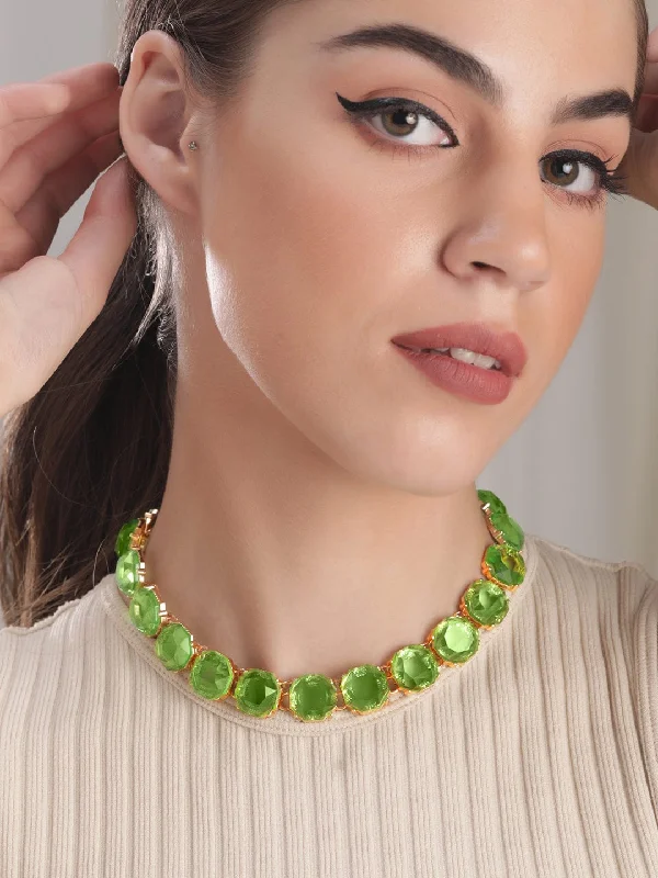 Flash Sale On Exquisite Jewelry – Don't Miss Out Rubans Voguish Gold plated Green Zirconia Studded Statement Necklace