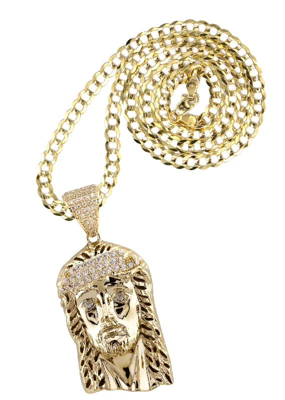 10K Yellow Gold Jesus Head Necklace | Small 7 Grams - Large 22 Grams