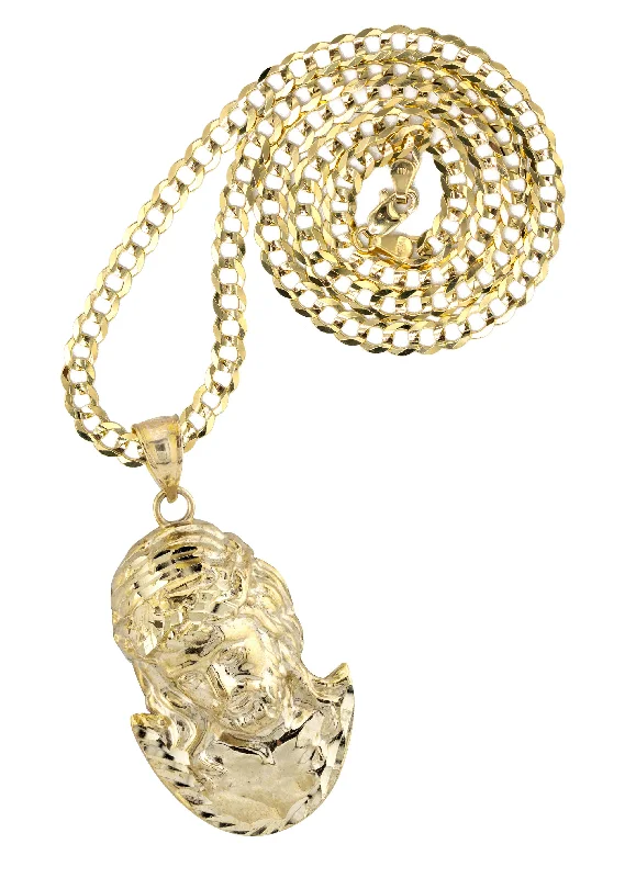 10K Yellow Gold Jesus Head Necklace | Small 6 Grams - Large 11 Grams