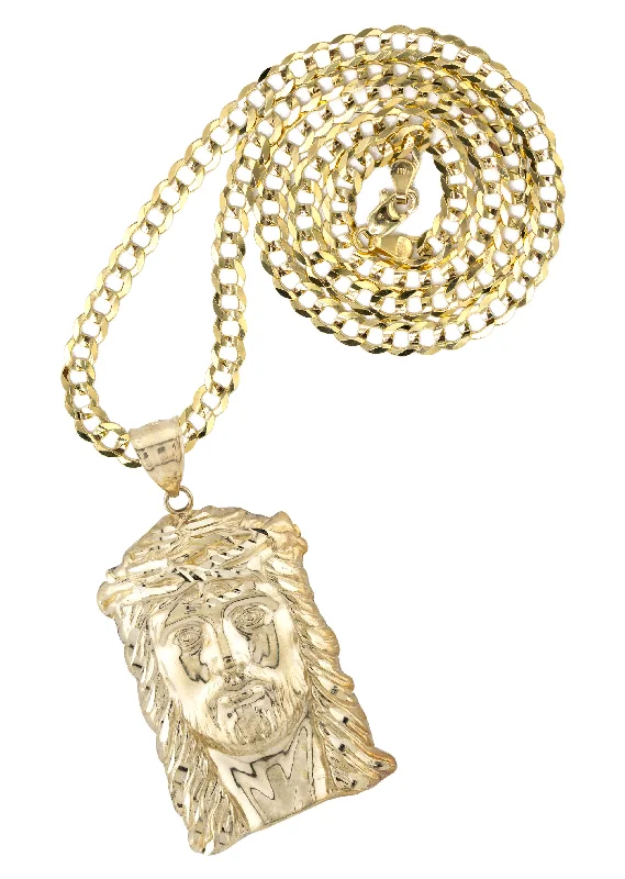 10K Yellow Gold Jesus Head Necklace | Small 5 Grams - Large 17 Grams