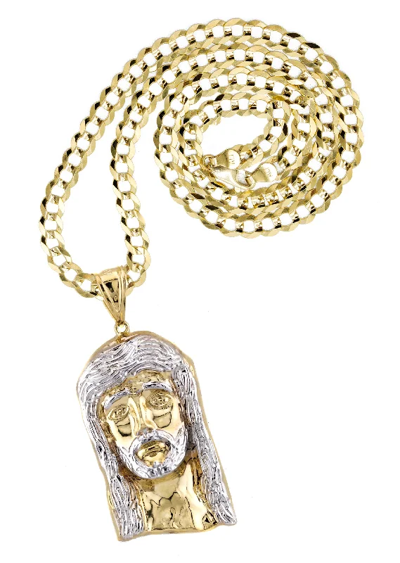 10K Yellow Gold Jesus Head Necklace | Small 5 Grams - Large 18 Grams