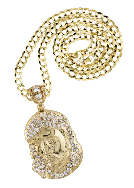 10K Yellow Gold Jesus Head Necklace | Small 9 Grams - Large 26 Grams