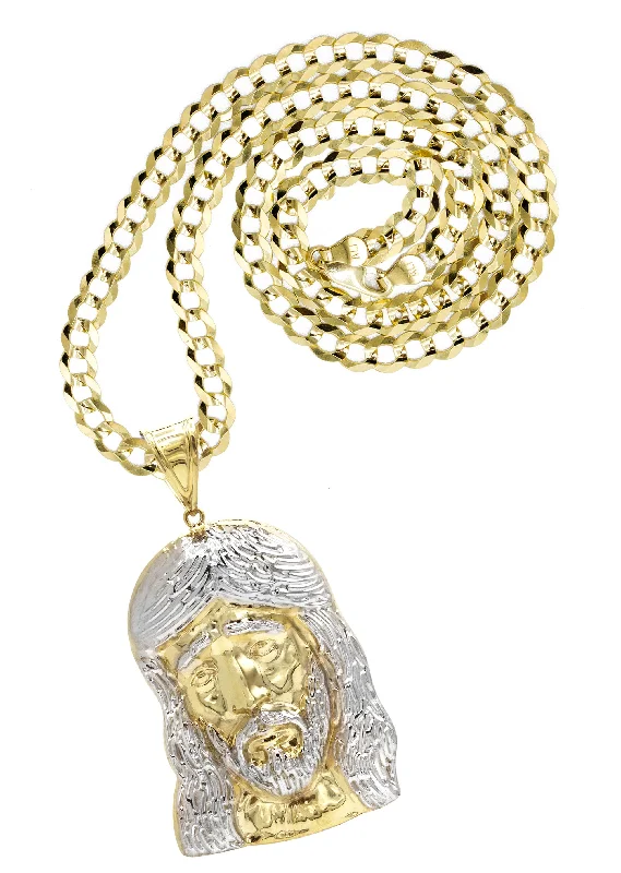 10K Yellow Gold Jesus Head Necklace | Small 8 Grams - Large 24 Grams