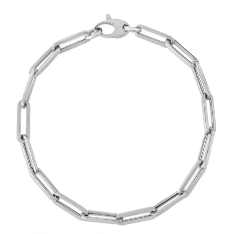 14K White Gold Paperclip Chain Bracelet